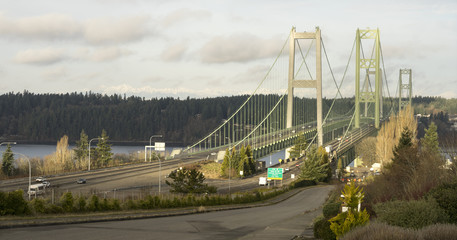 Commuters Travel Back and Forth Tacoma Narrows Bridges Tacoma