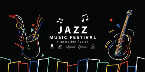 Naklejka premium Jazz music festival banner poster illustration vector. Background concept.