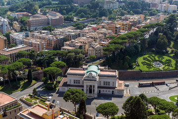 Fototapeta premium Amazing panoramic view to Vatican and city of Rome from dome of St. Peter's Basilica, Italy
