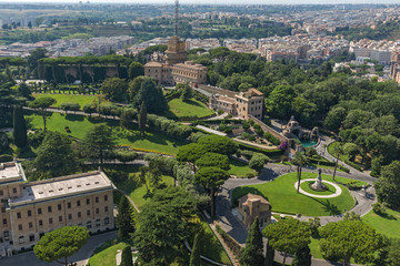 Fototapeta na wymiar Amazing panoramic view to Vatican and city of Rome from dome of St. Peter's Basilica, Italy