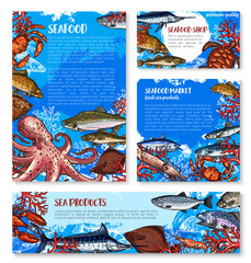 Seafood shop and fish market design templates