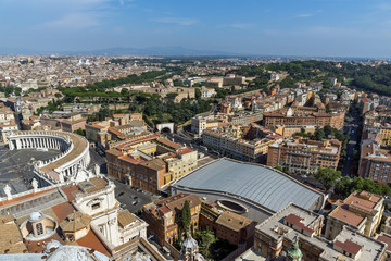 Fototapeta na wymiar Amazing panoramic view to Vatican and city of Rome from dome of St. Peter's Basilica, Italy