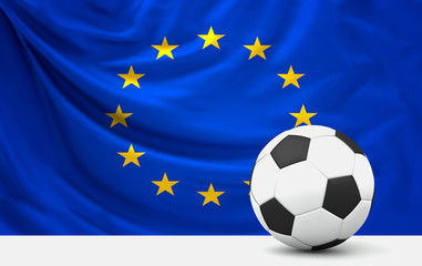 soccer football ball front of european flag. Europe ball. 3d rendering