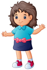Cute cartoon happy girl wearing blue clothes
