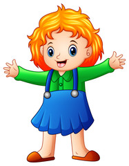 Cute blonde little girl waving hand