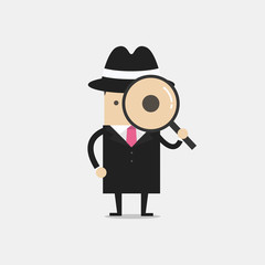 Detective holding a magnifying glass. vector - obrazy, fototapety, plakaty