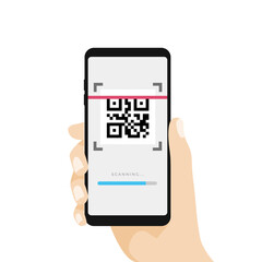 Scan QR code with Mobile phone. Scanning barcode with telephone. vector