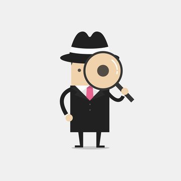 Detective holding a magnifying glass. vector