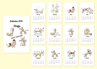 Fototapeta na wymiar Calendar Dogs Sketches
