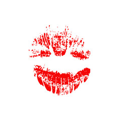 Red lips track print. Stamp of mouth. Vector illustration.