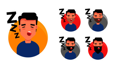 Set of Sleepy Guy Yawning with Z Around Him