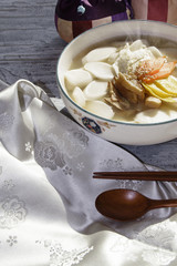 rice cake soup , korean food