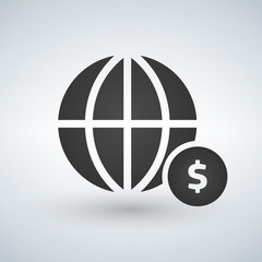 minimal globe icon with money in circle, vector illustration