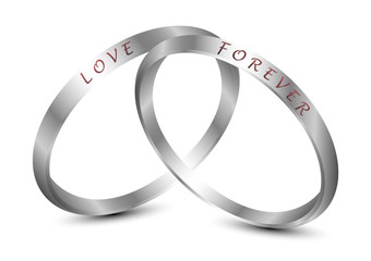 silver wedding rings engraved with the text LOVE FOREVER