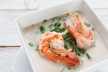 Shrimp and Paco fern (Diplazium esculentum) boil with coconut milk