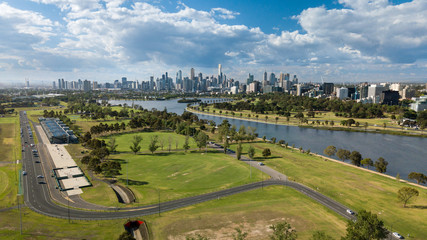 View of Albert Park Lake and part of the Australian Grand Prix track looking north towards the...