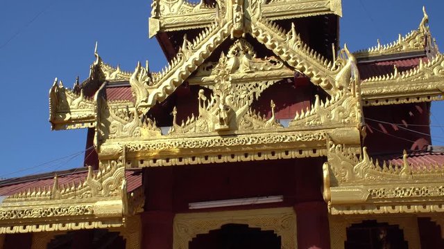 Burmese Architecture. Traditional Carved Decorated Roofs in Myanmar