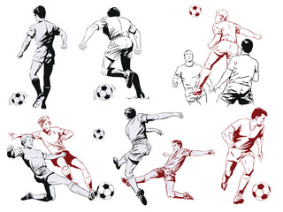 Naklejka premium Set of football players. Stock illustration.