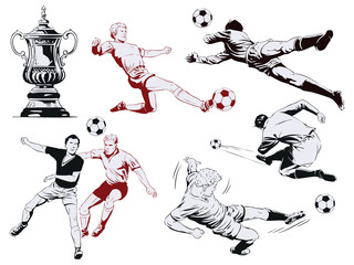 Set of football players. Stock illustration.