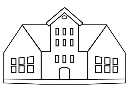 Building, white house with black contour, vector icon
