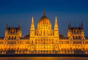 Night view on the Parliament Building in Budapest.