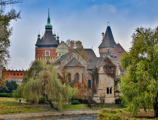 Fototapeta na wymiar Vajdahunyad Castle in the Budapest park Varoshliget.