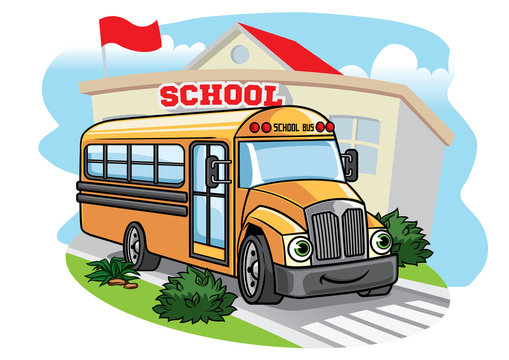 cartoon school bus illustration t the school