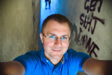 Man Making Selfie on Old Street