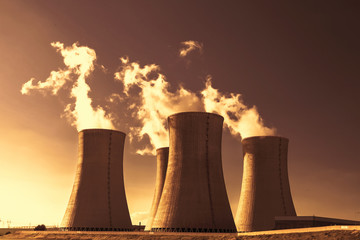 Nuclear power plant Dukovany at sunset in Czech Republic Europe