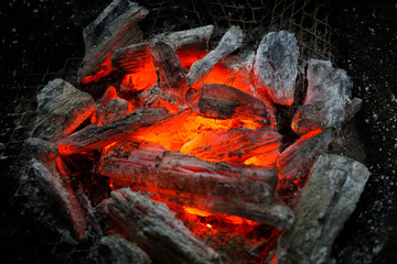 Close Up of burning charcoal grill