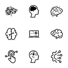 Set of black icons isolated on white background, on theme Artificial Intelligence
