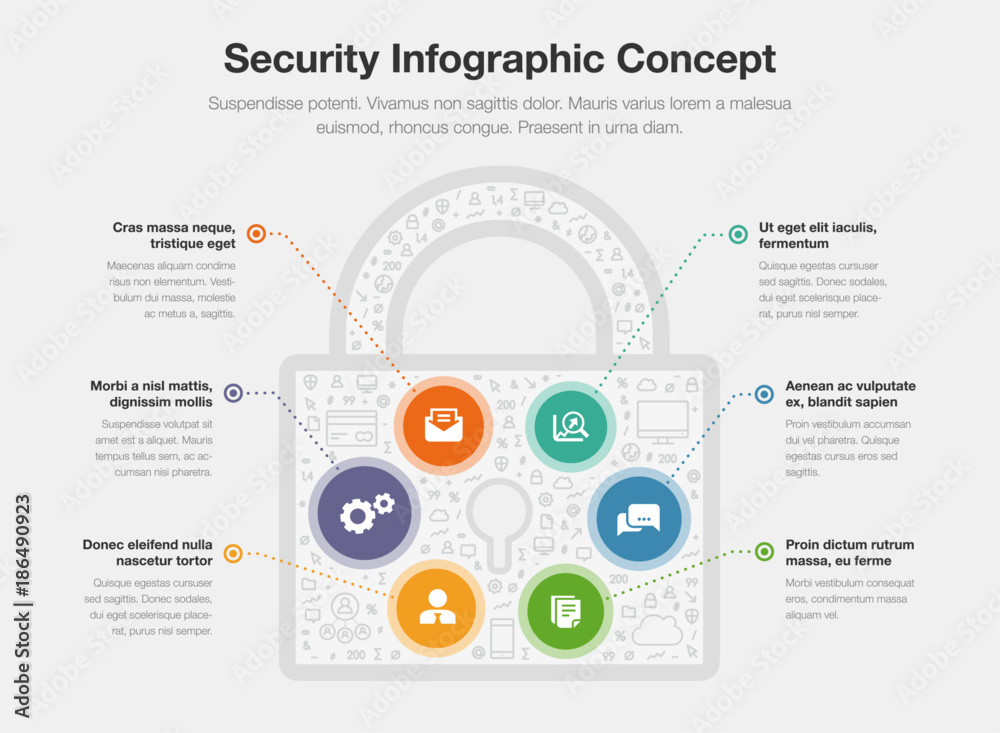 Fototapete security infographic concept with padlock symbol isolated on light background. easy to use for your 