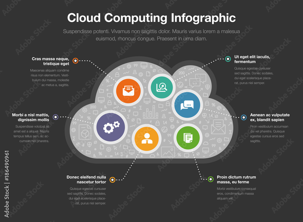 Aufkleber Cloud computing infographic concept with cloud symbol isolated on dark background. Easy to use for your website or presentation.
