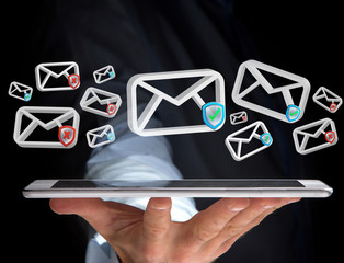 Approved email and spam message displayed on a futuristic interface - Message and internet concept