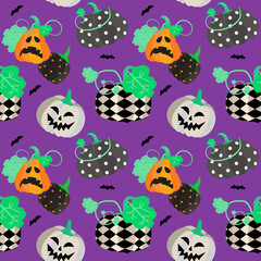Halloween holiday seamless pattern in cartoon style. Vector illustration.