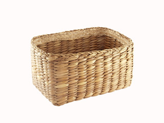 empty rectangle wicker basket isolated on white