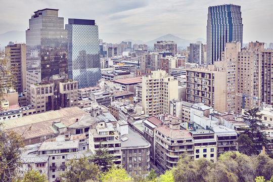 Santiago De Chile City Downtown, Color Toned Picture.