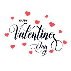 Happy Valentine's Day inscription decorated with red hearts. Vector illustration.