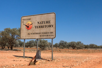 Welcome sign on the Northern Territory and Queensland state boundary