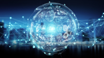 Digital sphere and holograms datas 3D rendering