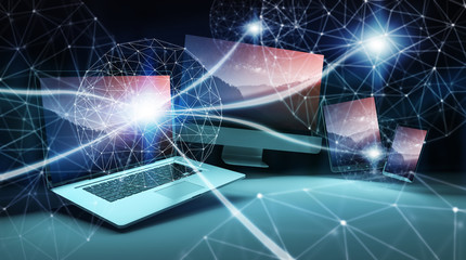 Modern digital tech device connected to each other 3D rendering