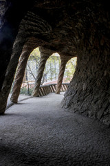 stone columns in the inside of park Güell in Barcelona