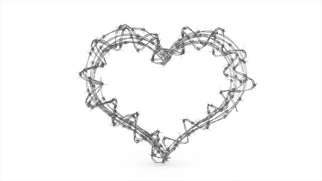 barbed wire Heart shape loopable rotation on white