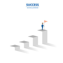 Businessman proudly stands on the top of graph columns. A concept of winner, success, motivation. Vector illustration.