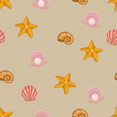 Sea shells, seastars seamless background. seamless pattern for textile, print, wallpaper. Sea life pattern.