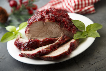 Baked pork with fruit sauce