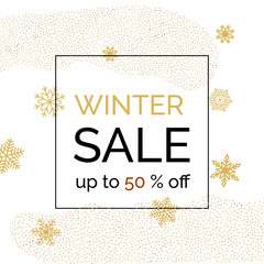 Elegant winter sale banner with foil pattern and snowflakes, vector - 186497710