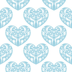 Hearts as seamless pattern. Blue and white romantic background