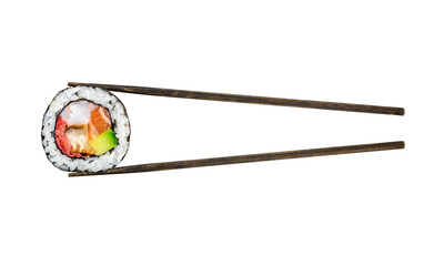 Sushi roll with salmon, shrimps and avocado - 186499123