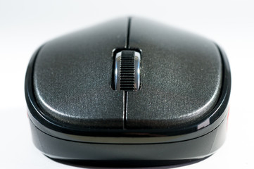 Computer mouse close up macro shot isolated on white background.